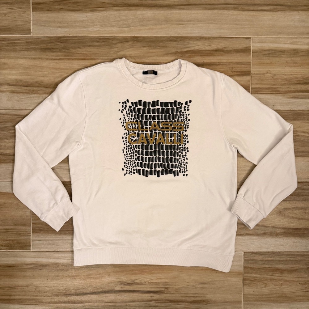Cavalli Class Mens White Cotton Graphic Logo Sweatshirt XL OXT60R CF050